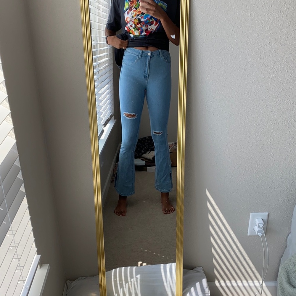 SHEIN High Waist Ripped Flare Leg Jeans